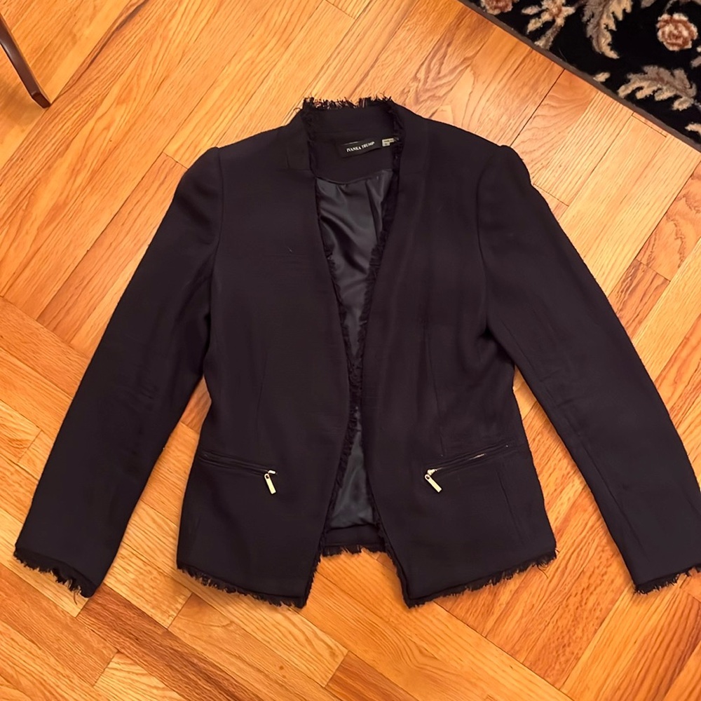 Ivanka Trump Textured Navy Blazer with Fringe Details Unique Size 8